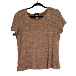 Vintage 90s Beige Textured Floral Short‎ Sleeve Shirt Size XL Neutral Casual